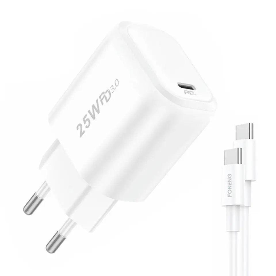 ⁨Ładowarka sieciowa Foneng EU40, Type-C to Type C + Kabel USB C⁩ w sklepie Wasserman.eu