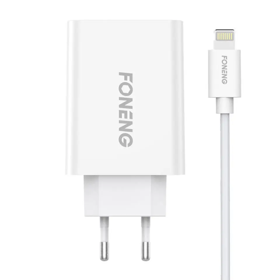 ⁨Ładowarka sieciowa Foneng EU43, 1x USB + Kabel USB Lightning⁩ w sklepie Wasserman.eu