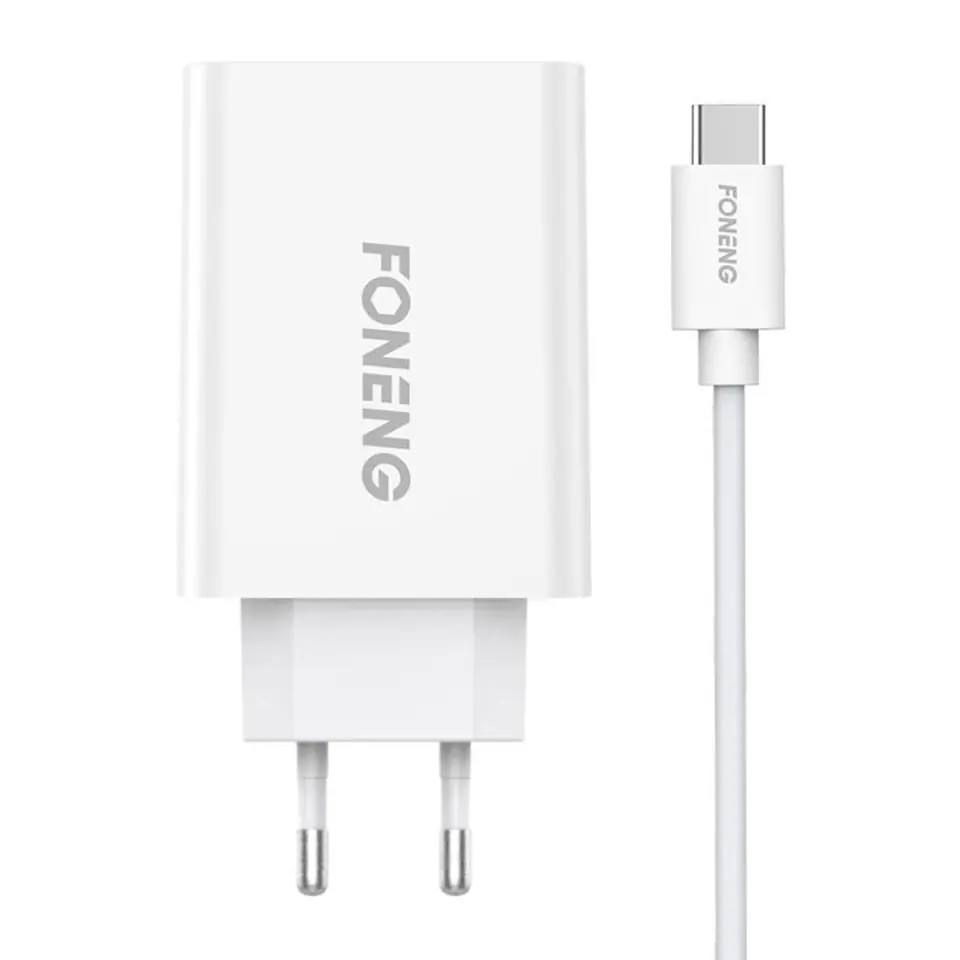 ⁨Ładowarka sieciowa Foneng EU43 10.5W, 1x USB + Kabel USB C⁩ w sklepie Wasserman.eu