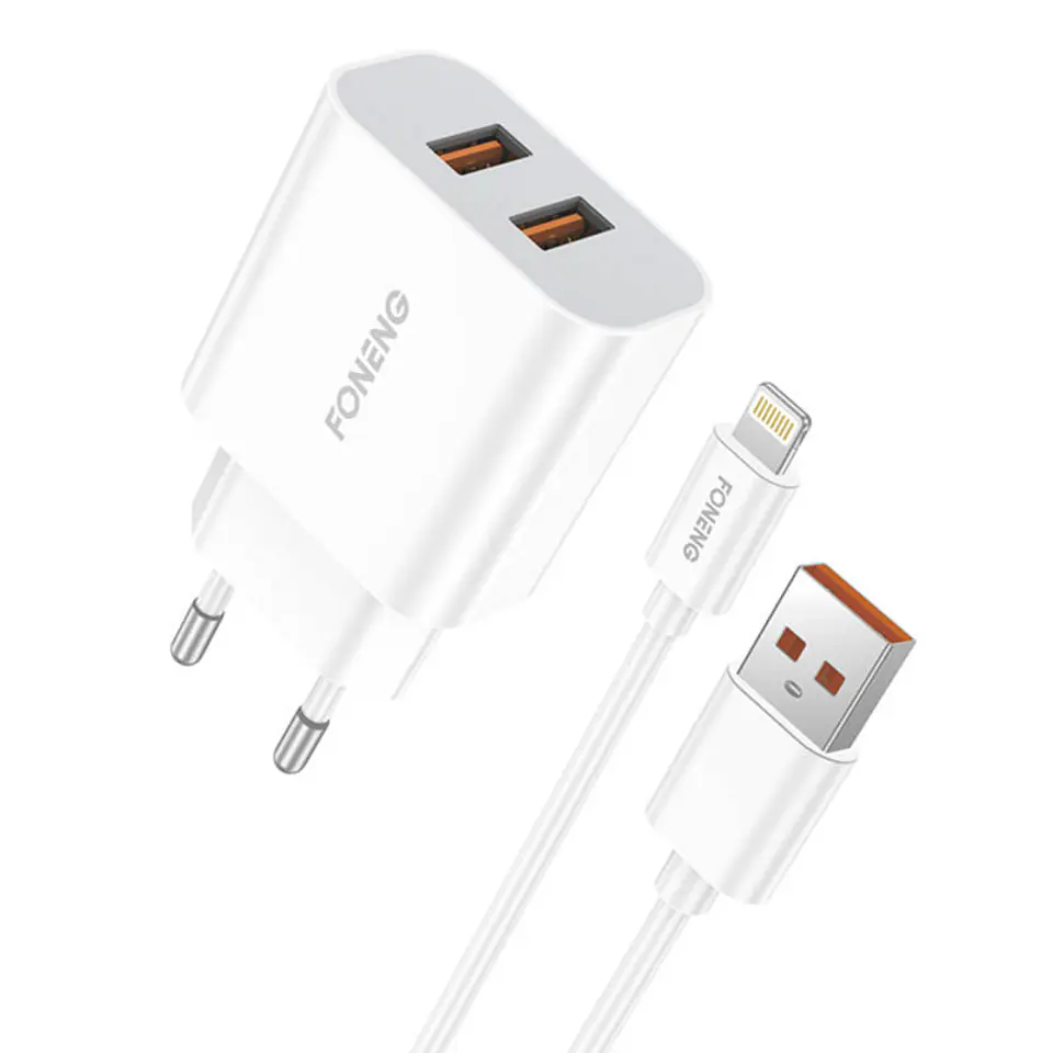 ⁨Ładowarka sieciowa Foneng EU45 12W, 2x USB + Kabel USB Lightning⁩ w sklepie Wasserman.eu