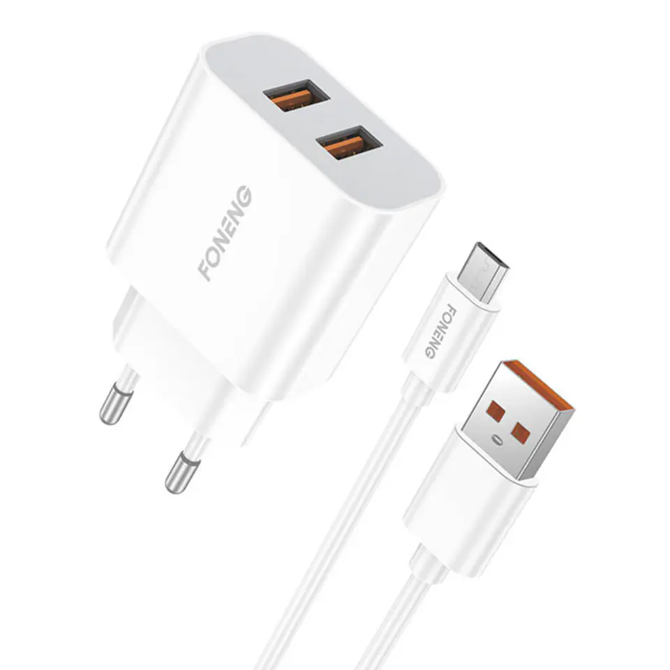 ⁨Ładowarka sieciowa Foneng EU45, 2x USB + Kabel USB Micro⁩ w sklepie Wasserman.eu