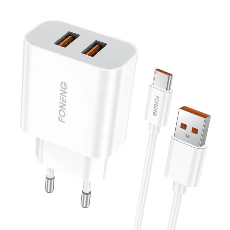 ⁨Ładowarka sieciowa Foneng EU45 12W, 2x USB + Kabel USB C⁩ w sklepie Wasserman.eu