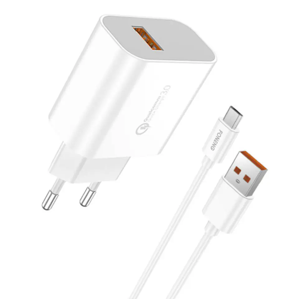 ⁨Ładowarka sieciowa Foneng EU46, x1 USB, QC 3.0 + Kabel USB Micro⁩ w sklepie Wasserman.eu