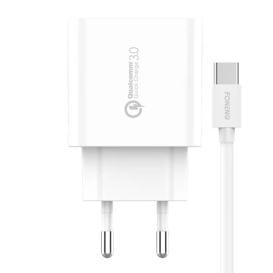 ⁨Ładowarka sieciowa Foneng EU46, 1xUSB, QC 3.0 + Kabel USB typ C⁩ w sklepie Wasserman.eu