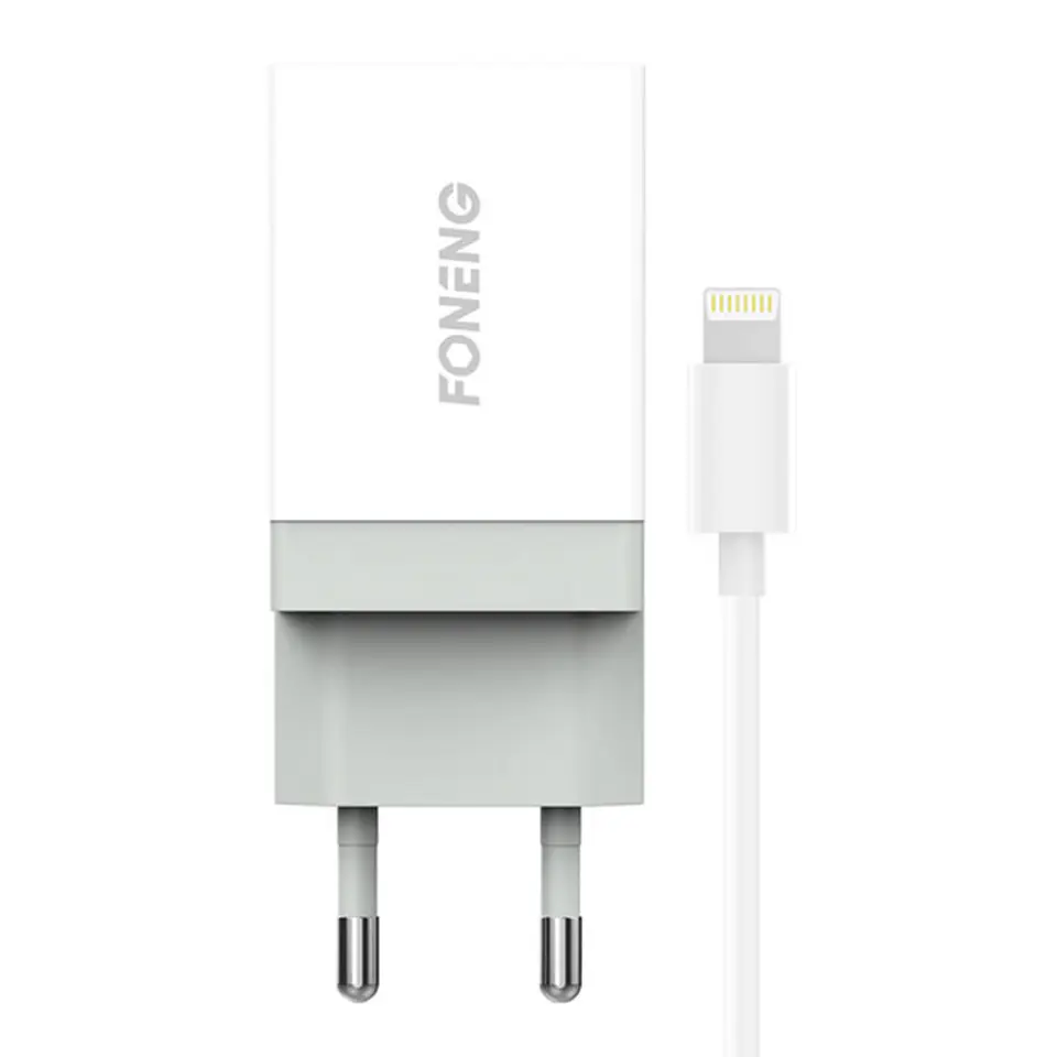 ⁨Ładowarka sieciowa Foneng K210, 1xUSB + Kabel USB Lightning⁩ w sklepie Wasserman.eu