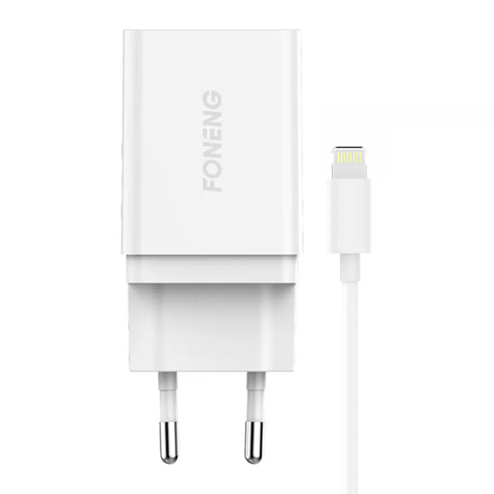 ⁨Ładowarka sieciowa Foneng K300, 1xUSB 3A + Kabel USB Lightning⁩ w sklepie Wasserman.eu