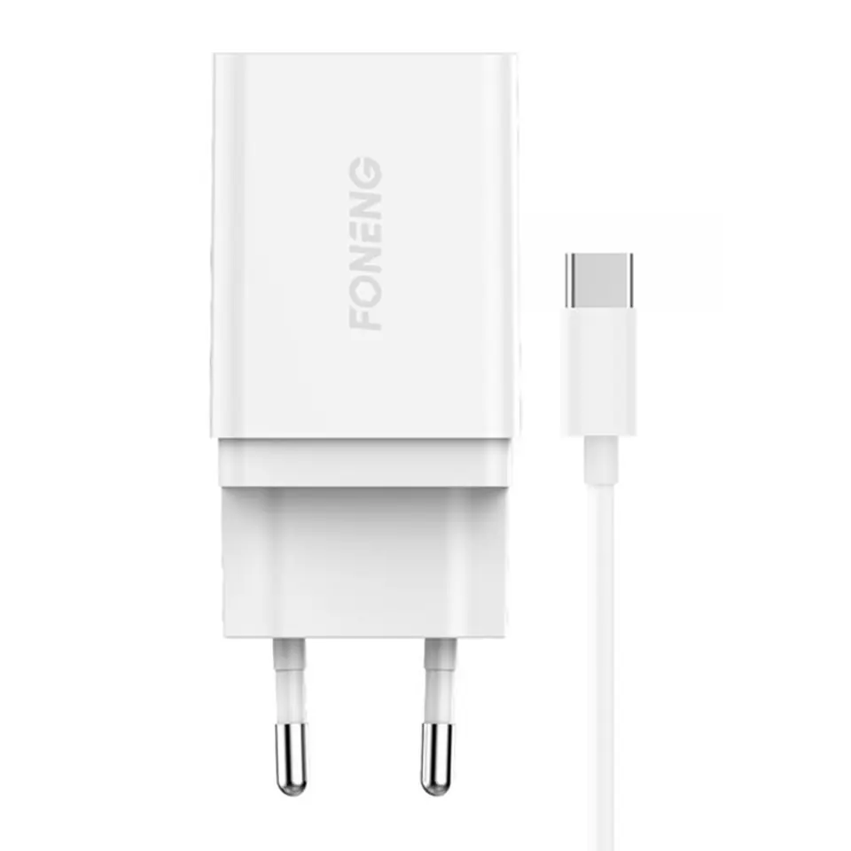 ⁨Ładowarka sieciowa Foneng K300, 1x USB + kabel USB do USB-C⁩ w sklepie Wasserman.eu