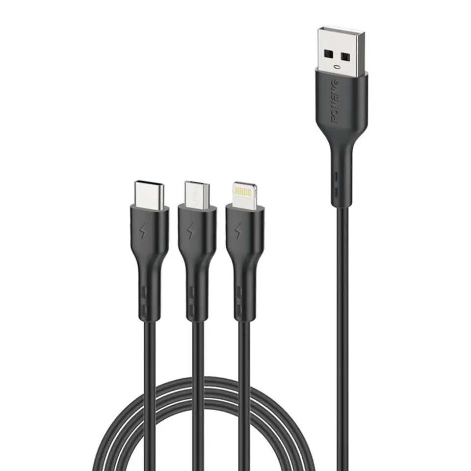 ⁨Kabel 3w1 USB do USB-C / Lightning / Micro USB Foneng X36, 2.4A, 2m (czarny)⁩ w sklepie Wasserman.eu