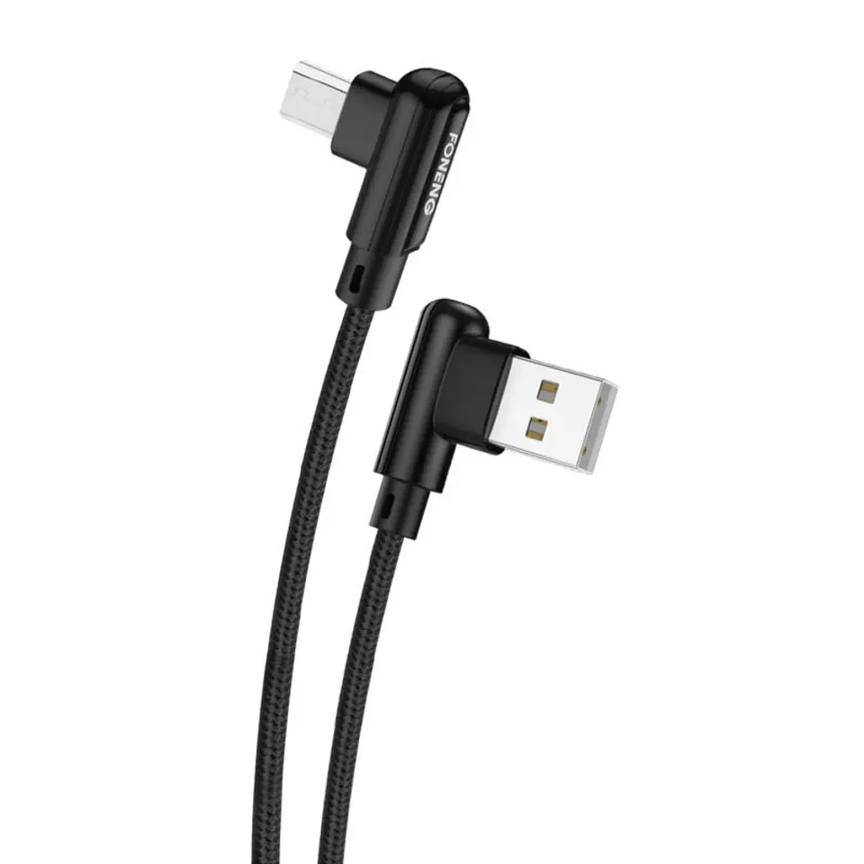 ⁨Kabel kątowy USB do Micro USB Foneng X70, 3A, 1m (czarny)⁩ w sklepie Wasserman.eu