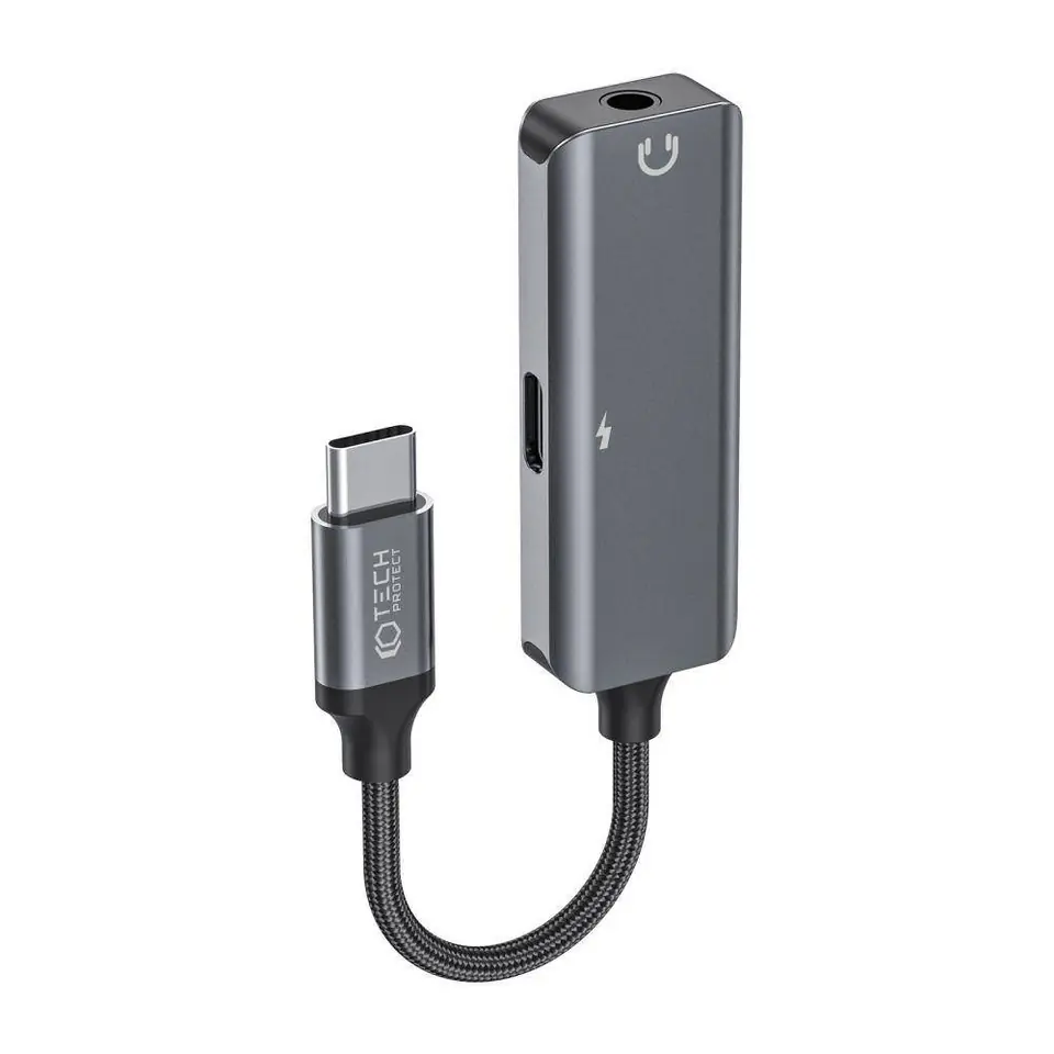 ⁨Adapter 2w1 USB-C na mini jack 3.5mm + USB-C Tech-Protect Ultraboost czarny⁩ w sklepie Wasserman.eu