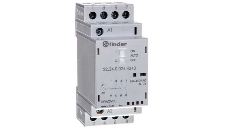 ⁨Modular contactor 4Z 25A 24V AC/DC Auto-On-Off function, operation indicator + LED, 35mm 22.34.0.024.4340⁩ at Wasserman.eu