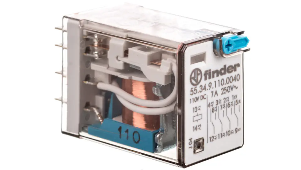⁨Przekaźnik miniaturowy 4P 7A 110V DC, przycisk testujący, mechaniczny wskaźnik zadziałania 55.34.9.110.0040⁩ w sklepie Wasserman.eu