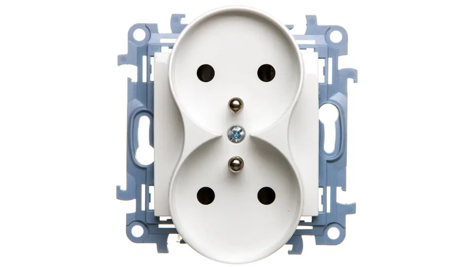 ⁨Simon 10 Gniazdo podwójne z/u z przesłonami białe 16A 250V IP20 CGZ2MZ.01/11⁩ w sklepie Wasserman.eu