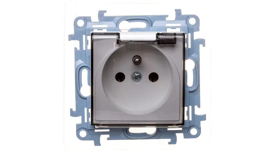 ⁨Simon 10 Single socket with seal transparent flap white 16A 250V IP44 CGZ1B.01/11A⁩ at Wasserman.eu