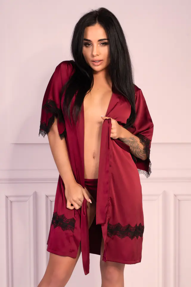 Szlafrok Aresmina LC 90564 Cherry Mahogany Callection Burgundy Bordowy LivCo Corsetti Fashion rozmiar - L/XL w sklepie Wasserman.eu