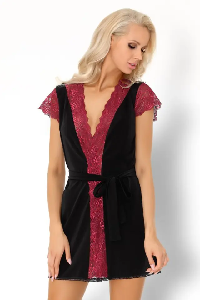 ⁨Szlafrok Kumiko LC 90428 Pink Rosses Collection Black Czarny LivCo Corsetti Fashion rozmiar - L/XL⁩ w sklepie Wasserman.eu