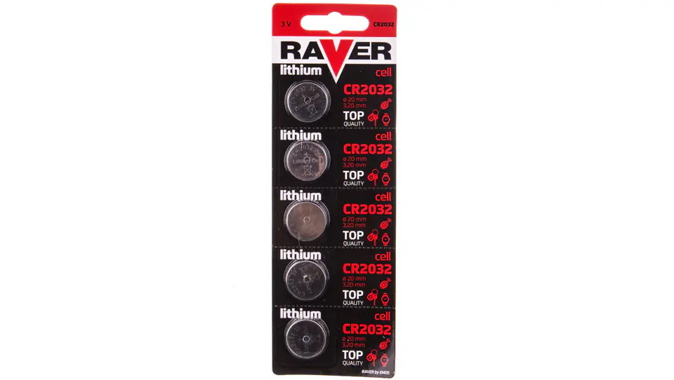 ⁨Bateria litowa RAVER CR2032 /blister 5szt./ B7332⁩ w sklepie Wasserman.eu