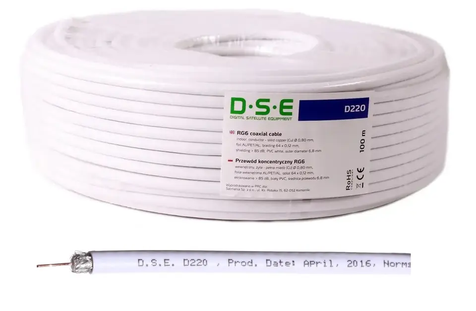⁨Kabel DSE D220 RG6 100m 0,80mm CU / 64x0,12mm⁩ w sklepie Wasserman.eu