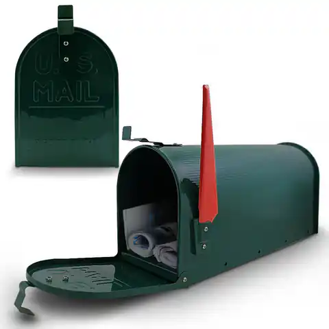 ⁨Skrzynka pocztowa na listy w stylu Amerykańskim Zielona z czerwoną flagą⁩ w sklepie Wasserman.eu