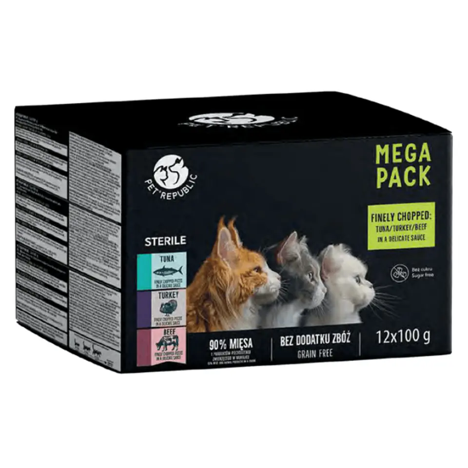 ⁨PETREPUBLIC Multipack dla kota tuńczyk, indyk, wołowina 12x100g⁩ w sklepie Wasserman.eu
