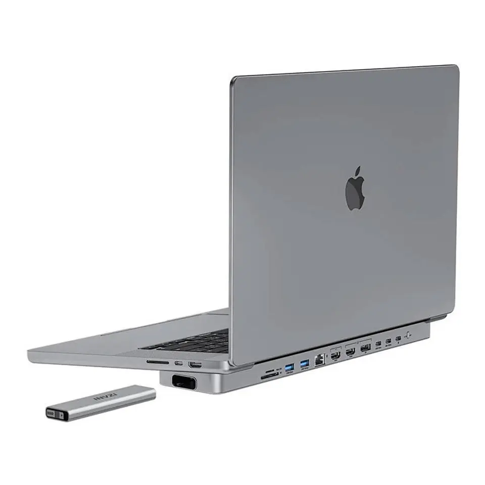 ⁨Stacja dokująca / Hub USB-C do MacBook Pro 13" / 14" INVZI MagHub 12w2 z kieszenią SSD (szara)⁩ w sklepie Wasserman.eu
