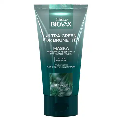 ⁨L`BIOTICA Biovax Glamour Maska Ultra Green For Brunettes - do włosów brązowych(naturalnych i farbowanych) 150ml⁩ w sklepie Wasserman.eu