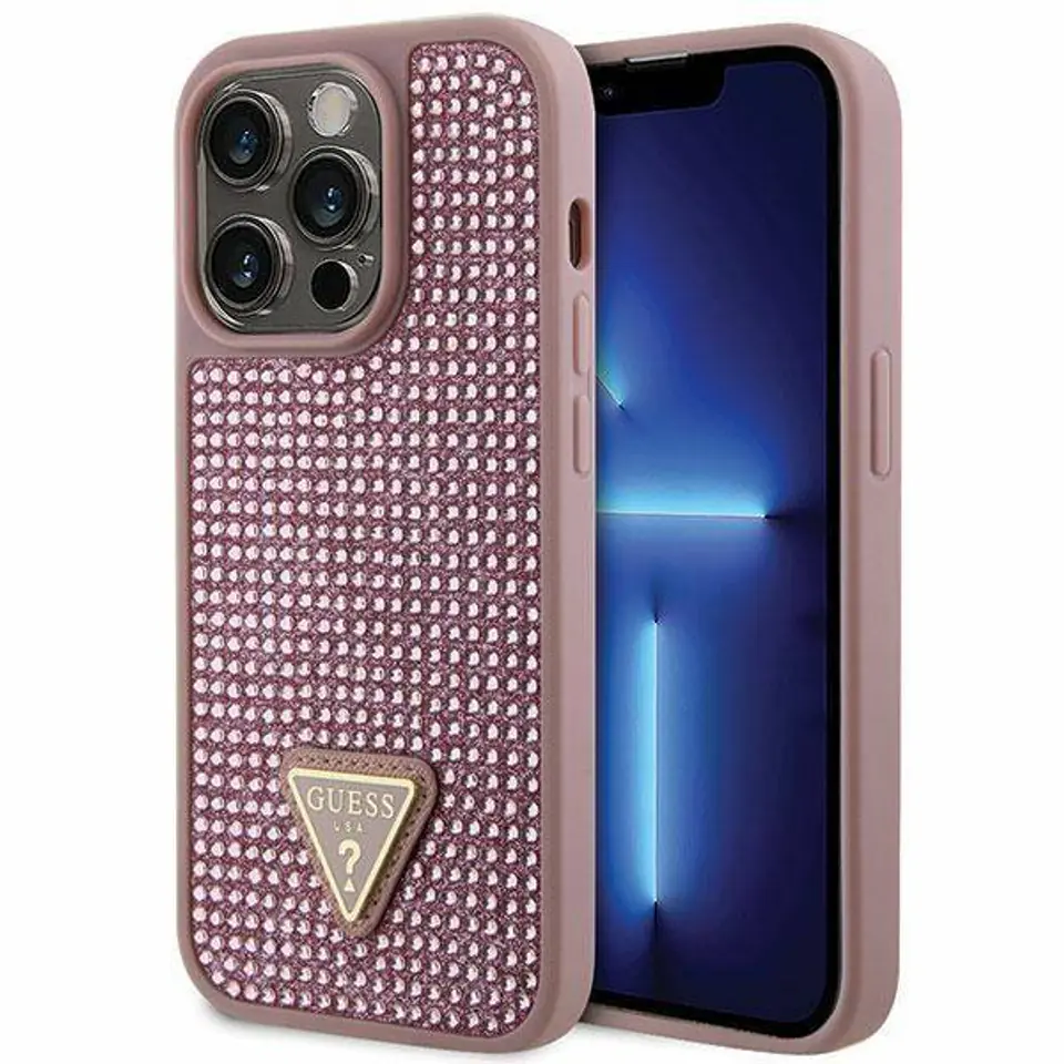 ⁨Oryginalne Etui IPHONE 14 PRO Guess Hardcase Rhinestone Triangle (GUHCP14LHDGTPP) różowe⁩ w sklepie Wasserman.eu