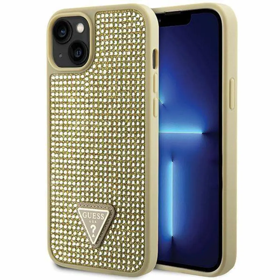 ⁨Oryginalne Etui IPHONE 14 PLUS Guess Hardcase Rhinestone Triangle (GUHCP14MHDGTPD) złote⁩ w sklepie Wasserman.eu