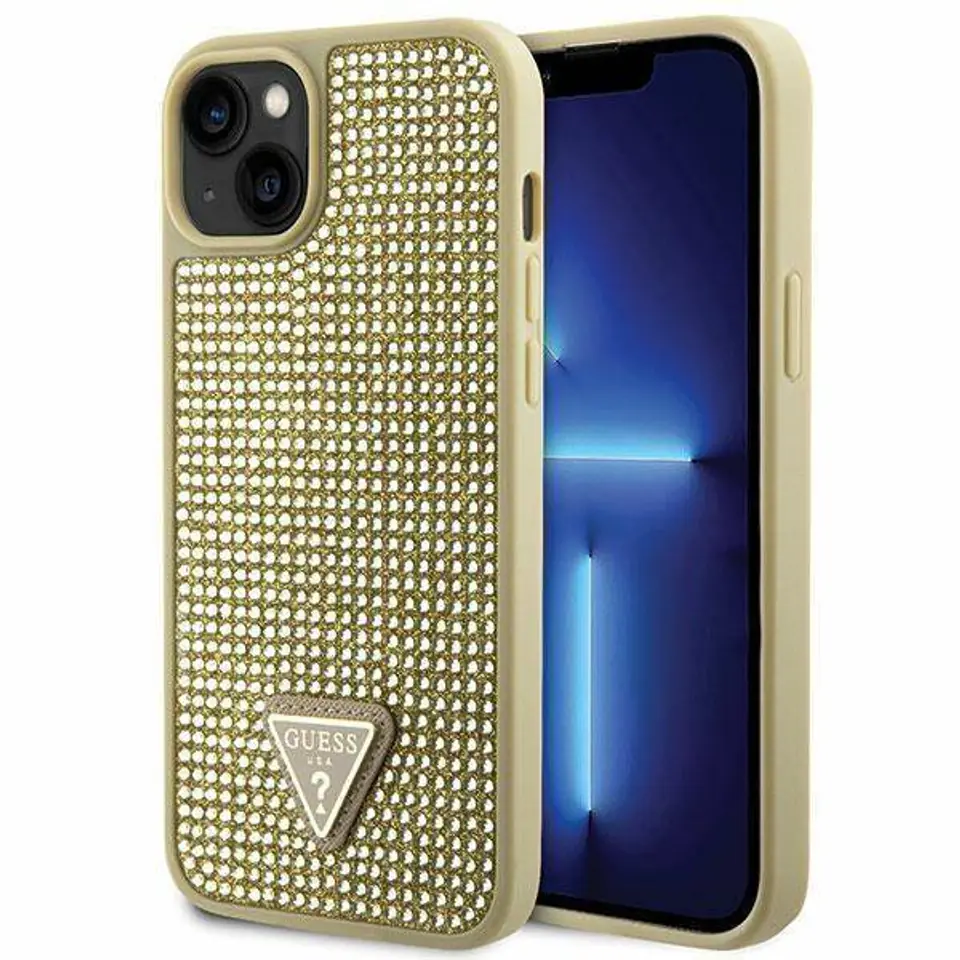 ⁨Oryginalne Etui IPHONE 14 Guess Hardcase Rhinestone Triangle (GUHCP14SHDGTPD) złote⁩ w sklepie Wasserman.eu