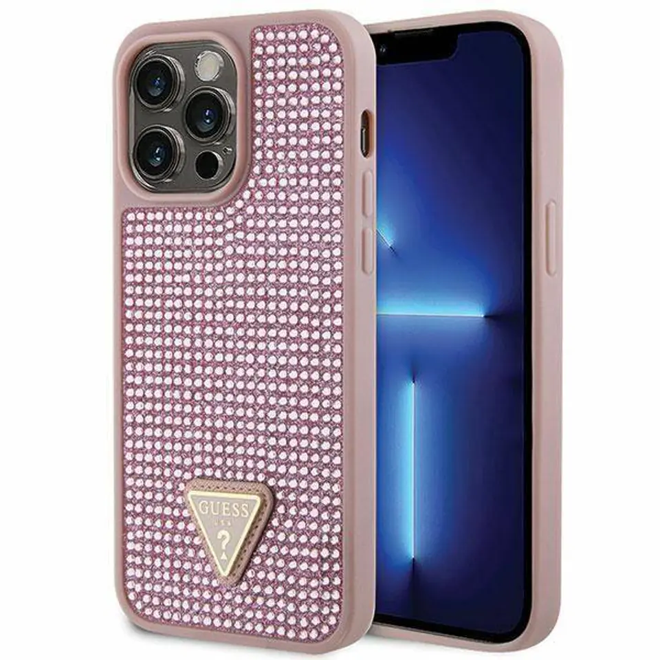 ⁨Oryginalne Etui IPHONE 14 PRO MAX Guess Hardcase Rhinestone Triangle (GUHCP14XHDGTPP) różowe⁩ w sklepie Wasserman.eu