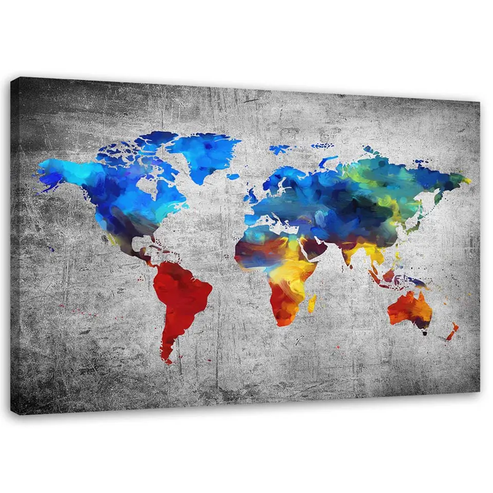 ⁨Obraz na płótnie, Malowana mapa świata na betonie (Rozmiar 60x40)⁩ w sklepie Wasserman.eu