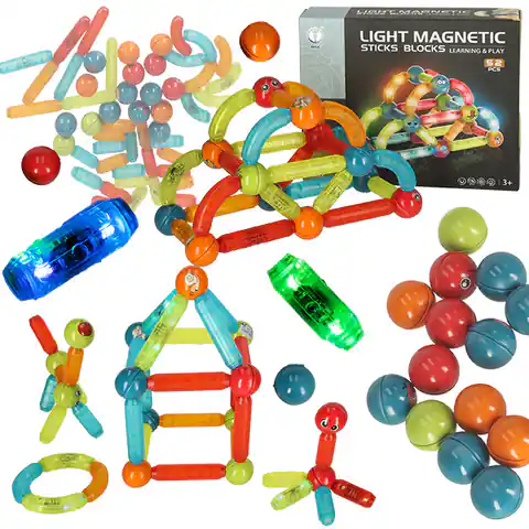 ⁨Klocki magnetyczne LED magnetic sticks duże patyczki świecące dla małych dzieci 52 elementy⁩ w sklepie Wasserman.eu
