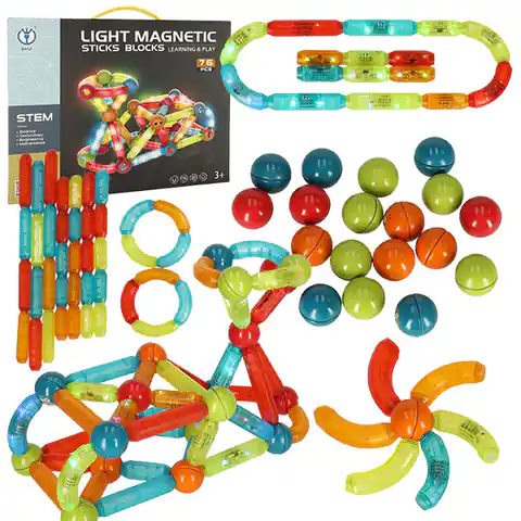 ⁨Klocki magnetyczne dla małych dzieci świecące 76 elementów⁩ w sklepie Wasserman.eu