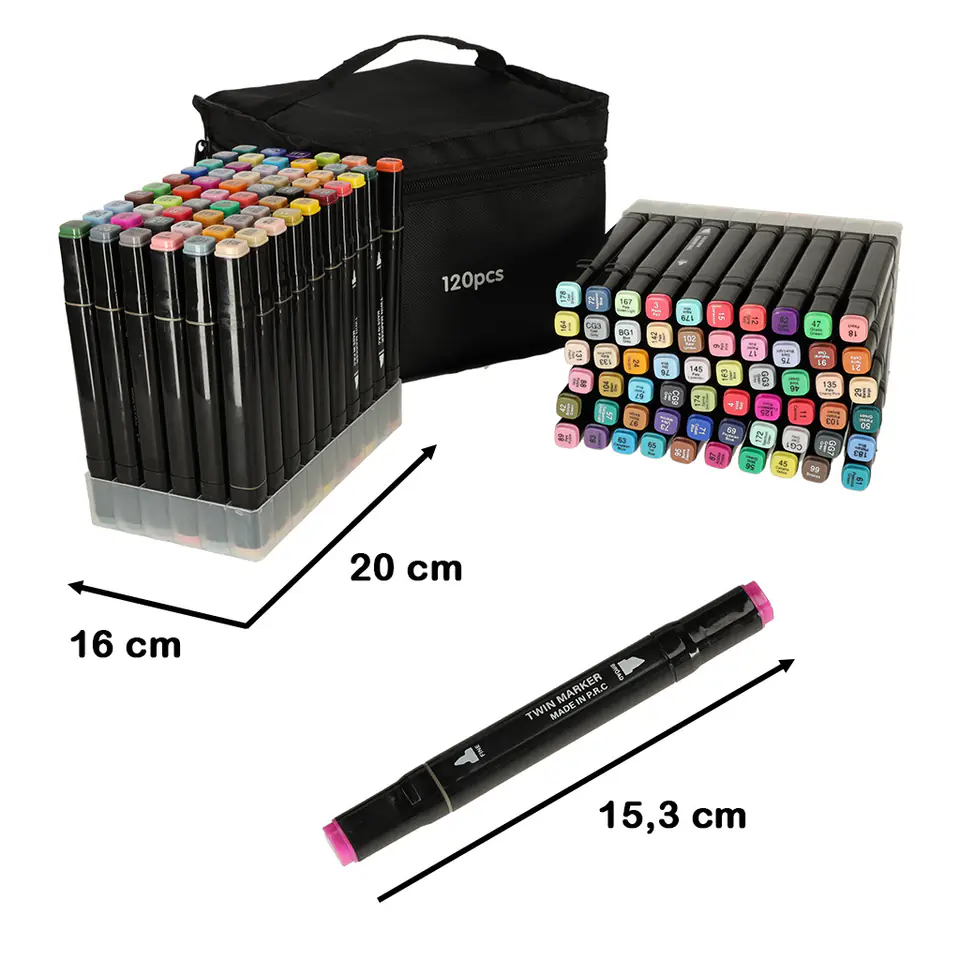 ⁨Markery dwustronne mazaki alkoholowe w etui 120 + podstawka⁩ w sklepie Wasserman.eu