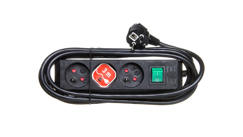 ⁨Eco-Line power strip 3m /with switch/ 3x230V black H05VV-F 3G1,5 1152304130⁩ at Wasserman.eu