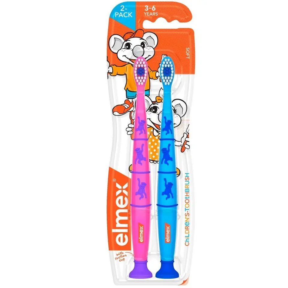 ⁨Elmex Toothbrush for children 3-6 years soft - DUO 1+1 free - mix of colors⁩ at Wasserman.eu