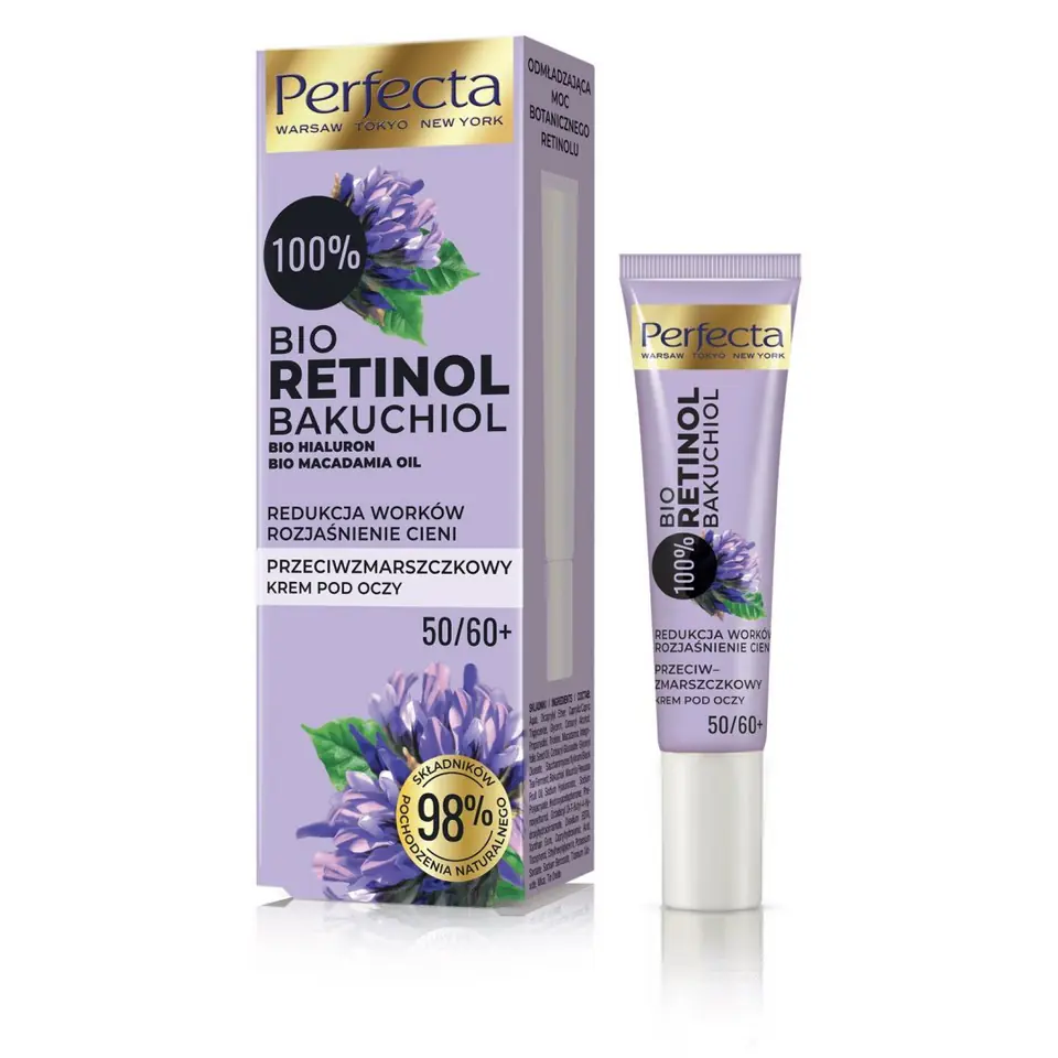 ⁨Perfecta 100% Bio Retinol 50/60+ Przeciwzmarszczkowy Krem pod oczy - rozświetlenie i redukcja cieni 15ml⁩ w sklepie Wasserman.eu