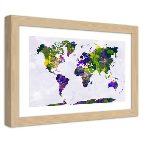 ⁨Obraz w ramie, Malowana mapa świata (Rozmiar 30x20)⁩ w sklepie Wasserman.eu
