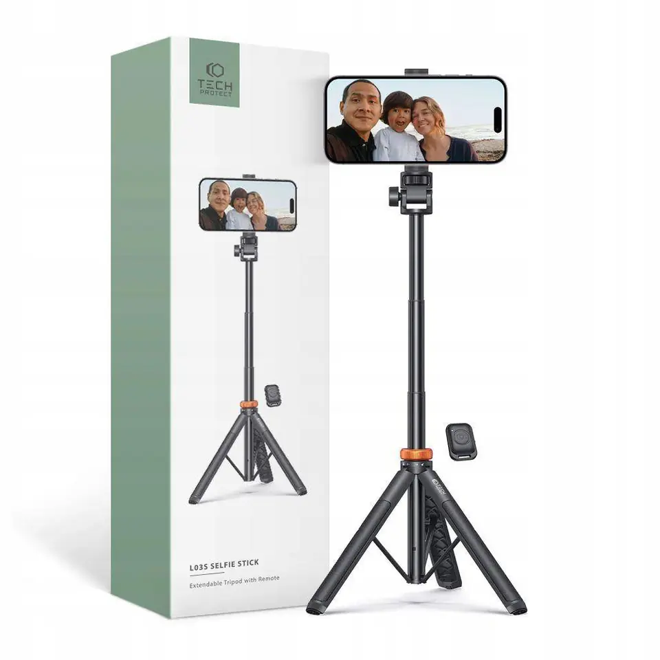 ⁨Bezprzewodowy Selfie Stick / Tripod Tech-Protect L03S czarny⁩ w sklepie Wasserman.eu