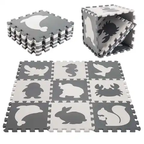 ⁨Foam puzzles mat for children 9 el. black-ecru 85cm x 85cm x 1cm⁩ at Wasserman.eu