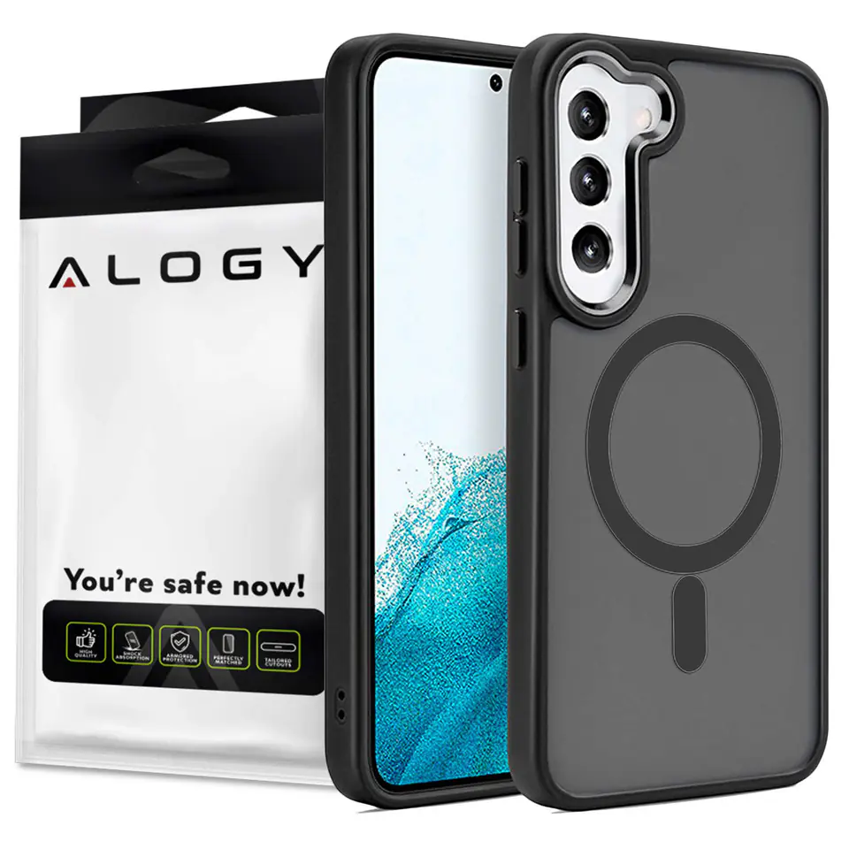 ⁨Etui matowe do Mag Safe Alogy Ring Mag Clear Case do ładowarek Qi do Samsung Galaxy S23 Czarne⁩ w sklepie Wasserman.eu