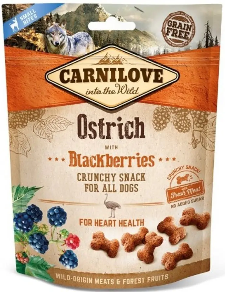 ⁨CARNILOVE CRUNCHY SNACK OSTRICH WITH BLACKBERRIES WITH FRESH MEAT 200g⁩ w sklepie Wasserman.eu