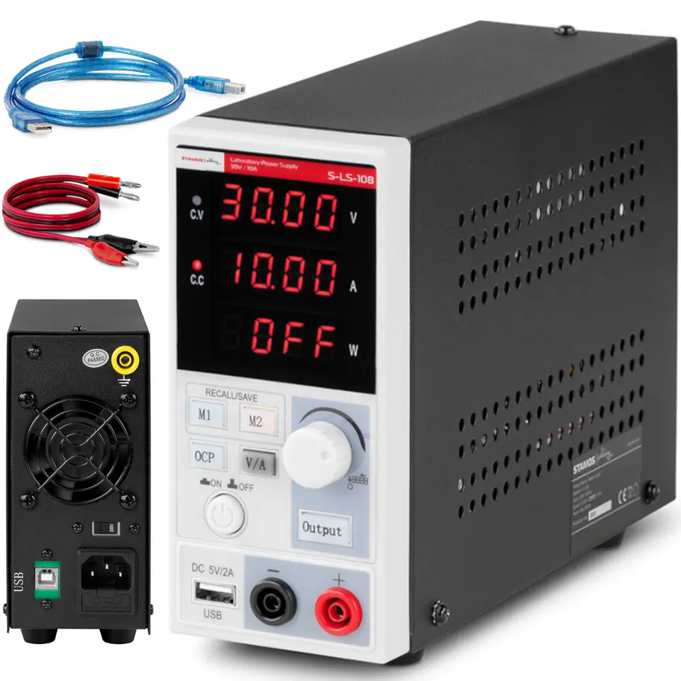 Zasilacz laboratoryjny serwisowy 0-30 V 0-10 A 300 W LED USB w sklepie Wasserman.eu