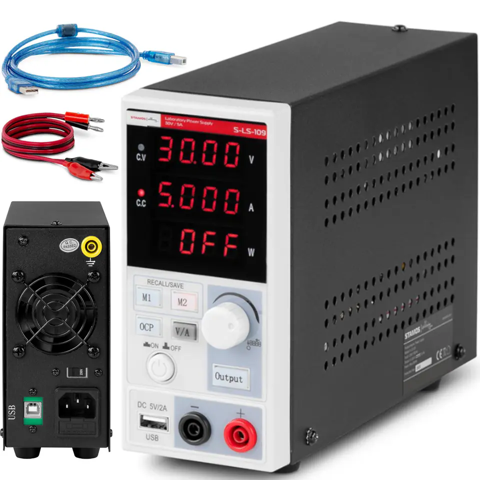 Zasilacz laboratoryjny serwisowy 0-30 V 0-5 A 150 W LED USB w sklepie Wasserman.eu