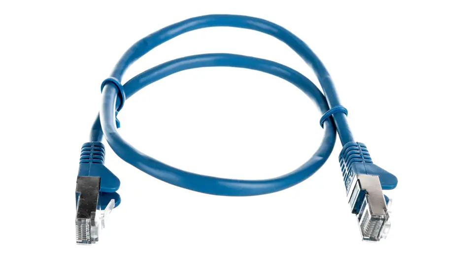 ⁨Kabel krosowy patchcord F/UTP kat.5e CCA niebieski 0,5m 50127⁩ w sklepie Wasserman.eu