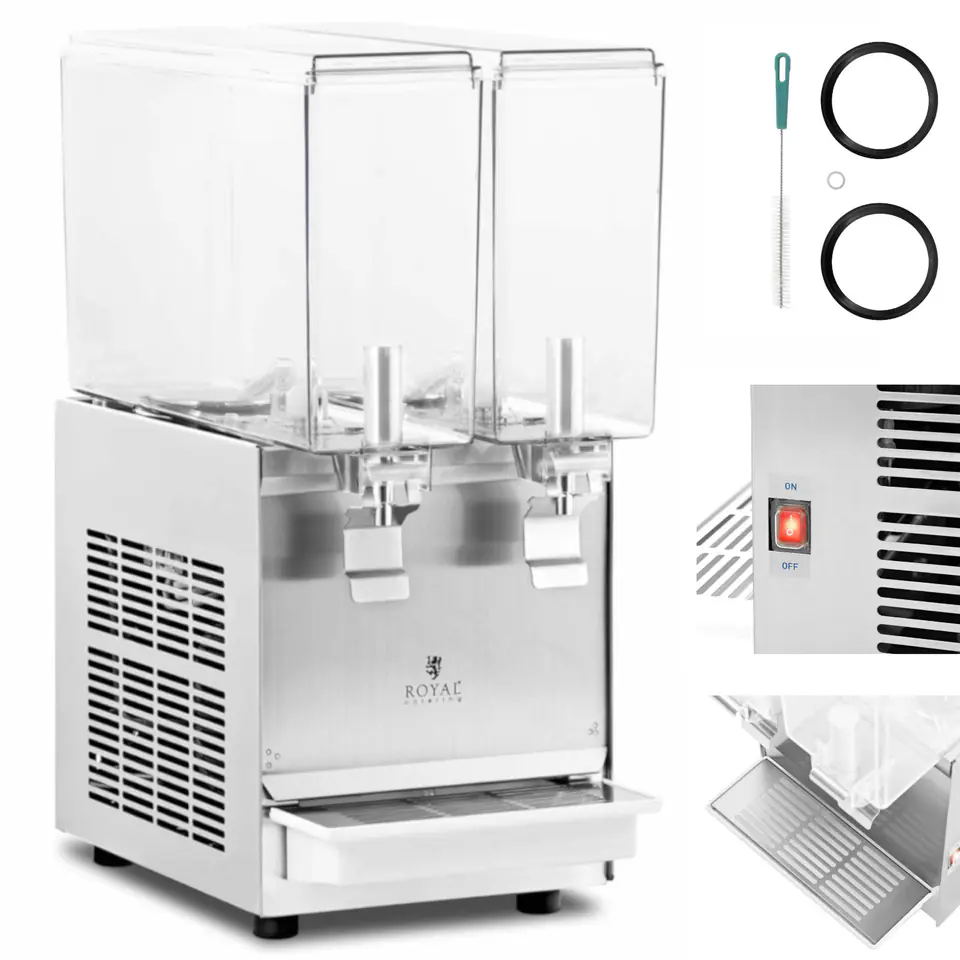 ⁨Dyspenser dozownik chłodzący do soków napojów podwójny 2 x 10 l 290 W⁩ w sklepie Wasserman.eu