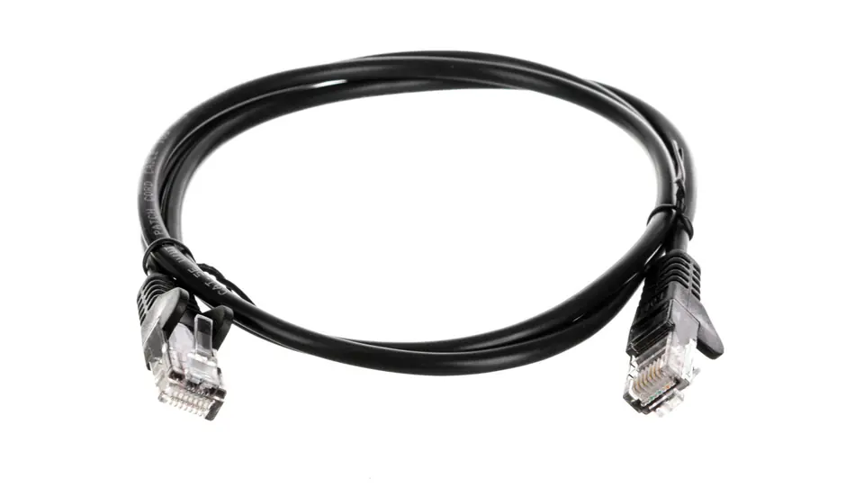 ⁨Kabel krosowy patchcord U/UTP kat.5e CCA czarny 1m 68644⁩ w sklepie Wasserman.eu