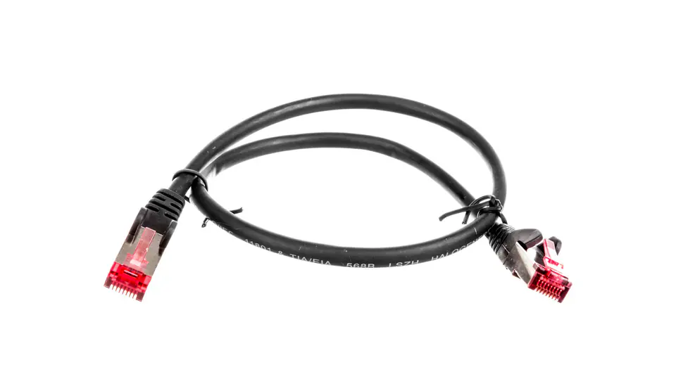 ⁨Kabel krosowy patchcord S/FTP (PiMF) kat.6 LSZH czarny 0,5m 68687⁩ w sklepie Wasserman.eu