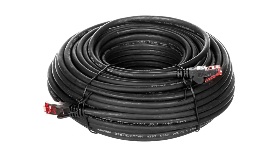 ⁨Kabel krosowy patchcord S/FTP (PiMF) kat.6 LSZH czarny 30m 68699⁩ w sklepie Wasserman.eu