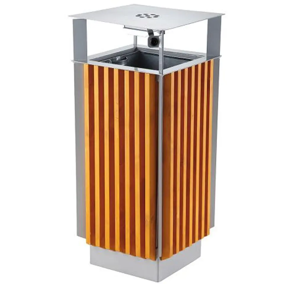 Kosz miejski z popielnicą i wyjmowanym wkładem metal + drewno 65L w sklepie Wasserman.eu